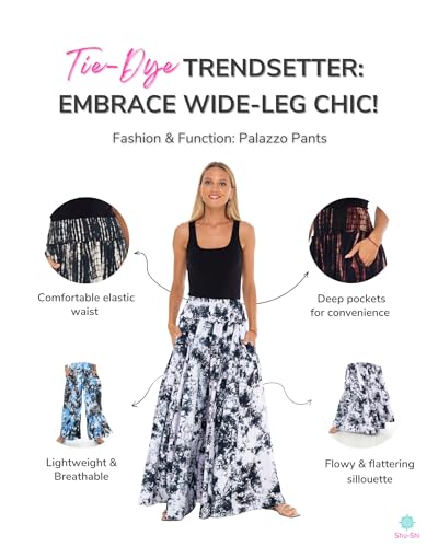 SHU-SHI Womens Palazzo Flowy Summer Pants Wide Leg Lounge Trousers Elastic Waist Side Pockets4