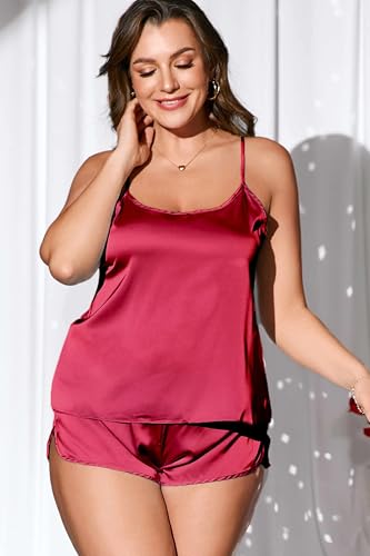 Image of Ekouaer Silk Pajamas Set for Women Satin Backless Lingerie Pjs Cami Top and Shorts Nightwear
