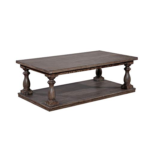 Benzara Wooden Coffee Table with Turned Legs and Open Shelve, Rustic G