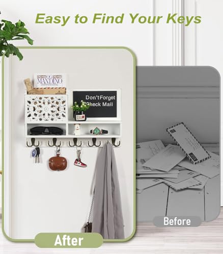 Qilichz MAIL AND KEY HOLDER FOR WALL Mail Holder For Wall,Decorative Key And Mail Holder For Wall,Rustic Key Holder For Wall,Wood Key Holder Wall Mounted 10 Key Hooks,Farmhouse Wall Mail Holder Organizer With Chalkboard thumb #2