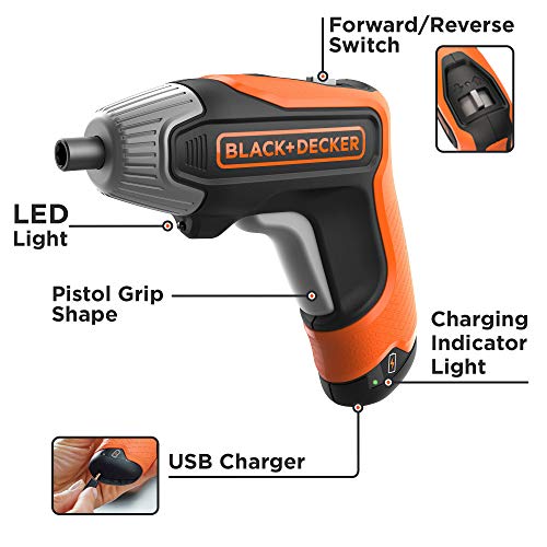 BLACK+DECKER 4V MAX Cordless Screwdriver, Fast Charge, 1-Inch Assorted Bits (BCF611CBAPB)