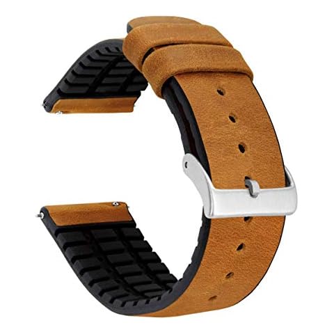 22mm Cedar Brown - BARTON Leather and Rubber Hybrid Watch Bands with Integrated Quick Release Spring Bars - 316L Stainless Steel - Choose Strap Color & Width Cover