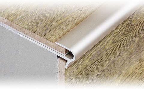 Dural Stepfloor Anodised Silver Effect Screw Down Stair Nosing Profile 0.9m;Aluminium for 14 – 16 mm Thick Flooring Code; STFAE1400-90cm