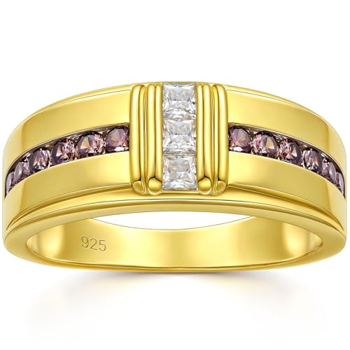 D-Color VVS1 Gold Moissanite Mens Wedding Band 925 Sterling Silver Engagement Ring for Him Pave Princess Size 9-12