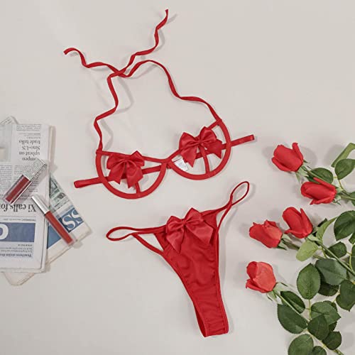 Copelsie Damen BH Set Slip Spitze Abnehmbare Träger Push Up Bügel Cosplay Kostüm Verführerische Unterwäsche Lingerie Panty Frauen Sexy Bra Dessous Sets Das Trägt