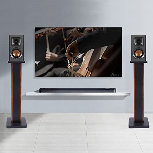 Drewniane stojaki na głośniki, uniwersalny mały stojak na głośniki, podłogowy stojak na głośniki do kina domowego, HiFi, do kina domowego, ulepszone wrażenia słuchowe audio (czarny orzech, 71 cm