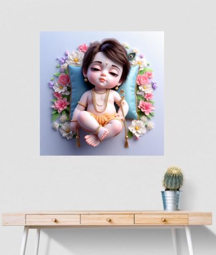Image of Akki Wold Cute Sleeping KanhaJi Wall Poster Living Room, Office, Pooja Room (Size - 41CM X 41CM)