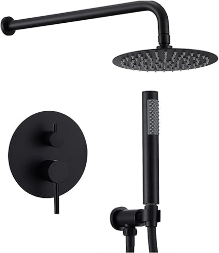 GoodBZ Juego de ducha mezclador de doble función, color negro, cabezal de ducha redondo de 10 pulgadas con cabezal de ducha de mano y manguera, kit