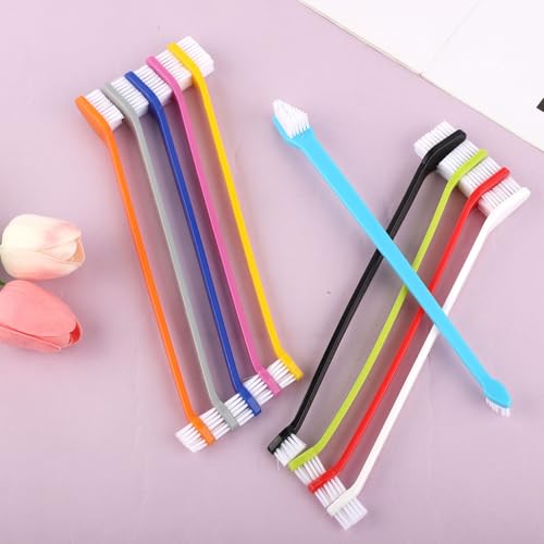 Image of XIHIRCD 100pcs Dog Toothbrush Bulk, Dual Headed Soft Bristles Toothbrush Anti-Slip Cat Teeth Brush Easy Teeth Cleaning Dental Care Pet Toothbrush for Small and Large Dogs Cats Most Pets (10 Colors)