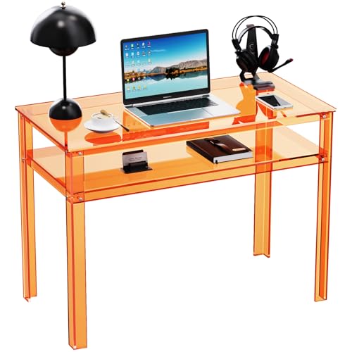 solaround Clear Acrylic Desk with Open Storage, Home Office Computer