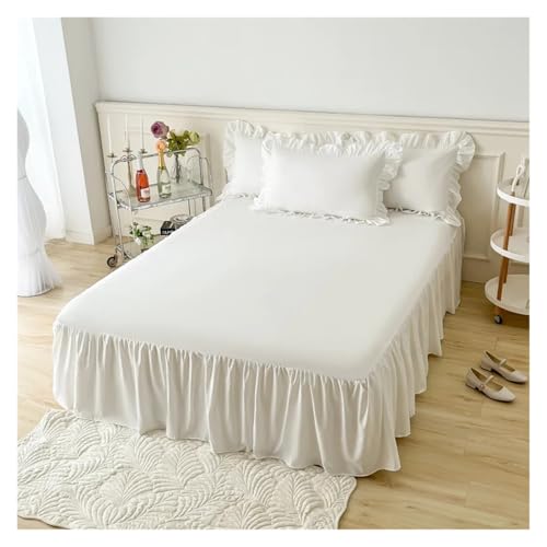 Cubre Canape Falda de Cama con Encaje y Volantes, 1 sábana Antideslizante, cubrecama Color Liso(White,140x200cm)