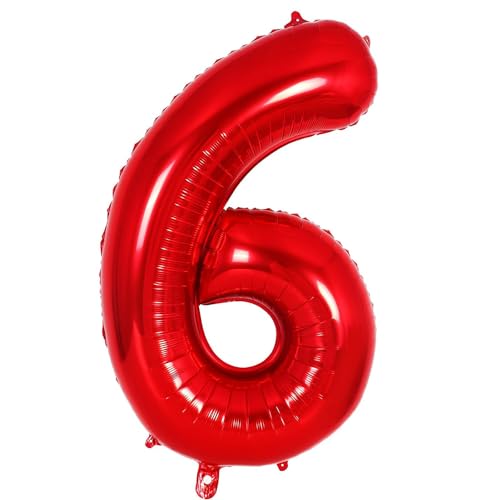 Ponmoo Foil Globo Número 6 Rojo 40 (101cm), Inflable Helio o aire, Gigante Numeros 0-9, 10-19, 20-29, 30-100, Grande Globos Decoración para La Boda Aniversario y Cumpleaños Fiestas