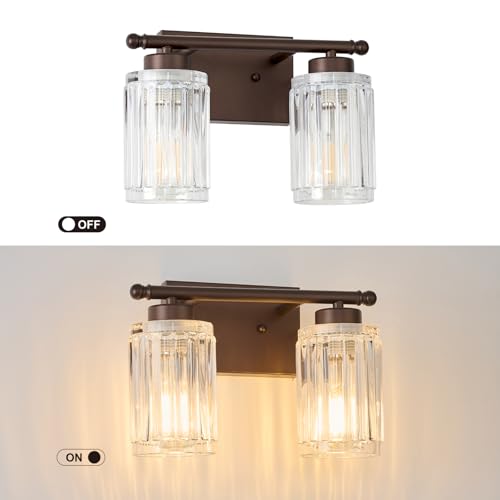 Image of 2 Light Bathroom Light Fixtures Modern ORB 12 Inch Vanity Lights for Bathroom Lighting Fixtures Over Mirror with Thickened Glass Shade for Cabinet Mirror Bedroom Hallway