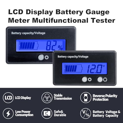 Image of Golf Cart Battery Voltage Meter with Bracket, DC 12V 24V 36V 48V 60V 72V 84V Car Motorcycle Battery Capacity Indicator Monitor Gauge Digital Voltmeter Blue Testers for Acid&Lithium ion Meters