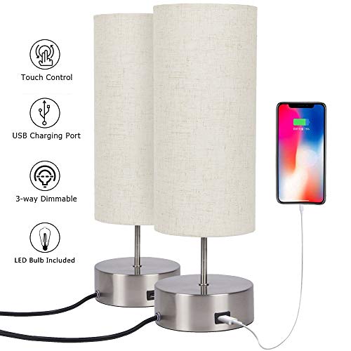 Yueximei Touch Control USB Table Lamp,3 Way Dimmable Touch Lamps with USB Charging