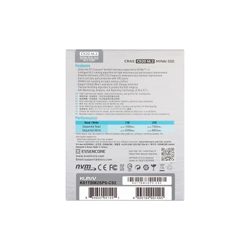 Klevv Cras C920 M.2 Ssd Nvme 1.4 Pcle Gen4 X4 1Tb 3D Tlc Nand R/W Up To 7000Mb/S & 5500Mb/S 700Tbw Internal Solid State Drive (K01Tbm2Sp0-C92) #TOP3