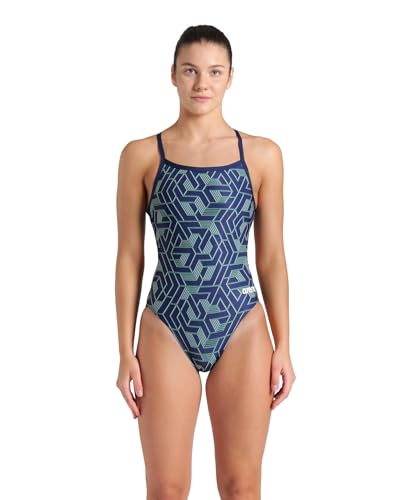 Maillot de bain une pièce femme Arena Escape Team Print Challenge Back imprimé bleu