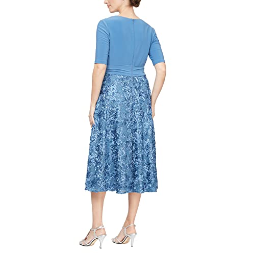 Image of Alex Evenings Women's Tea Length Dress with Rosette Detail