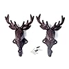 2pcs deer head shaped wall hooks cast iron decorative rustic single hanger animal heavy duty for coats bags towels key and more home farmhouse decor gift vintage design wall mounted rust  urban country home decor