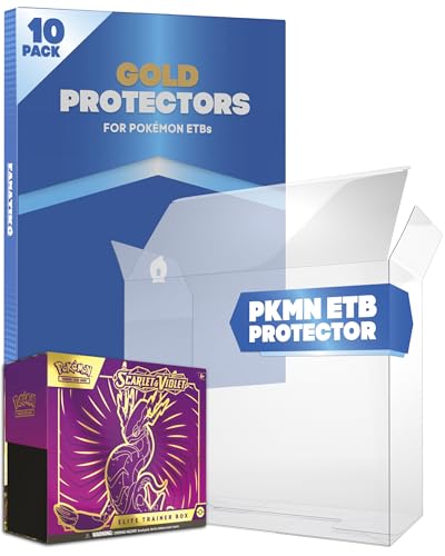 Fanatiko Pack de 10 Protectores Gold para Pokemon Elite Trainer Box - Funda Caja Pokemon ETB 0,5mm Grosor - Protección UV para tus Cajas Pokemon