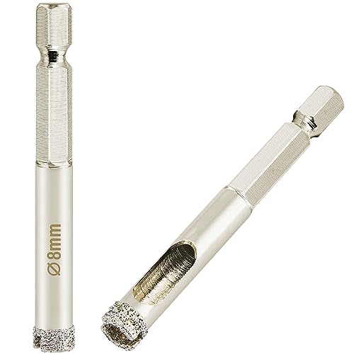 5/16 Inch Diamond Hole Saw, Wet Use, 5/16" Hole Saw for Porcelain Tile Glass Granite Ceramic Marble Stone, 8mm Drill Bit x 2 Pack
