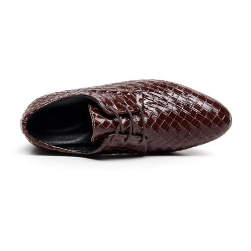 Men's Leather Oxford Wingtip Dress Shoes Red Woven Shoes Lace-up Style4