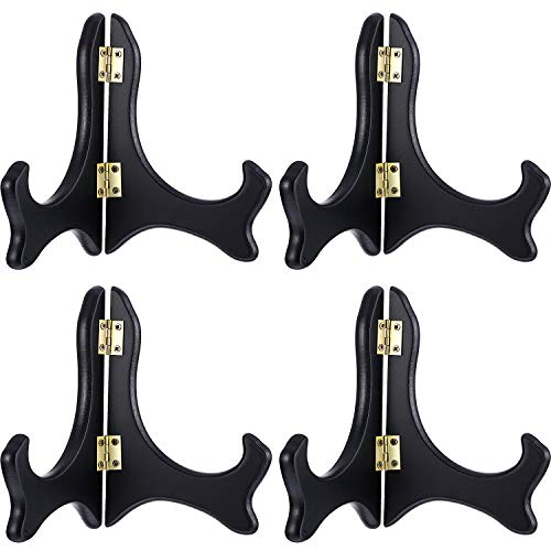 Tatuo 4 Packs Wooden Display Stand Decorative Plate Stands For Display Picture Frame Stand Holder Easels (5 Inch, Black) #TOP4