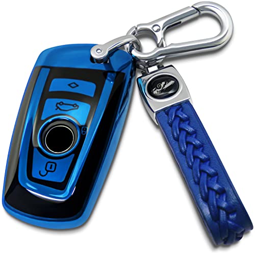 Image of Creativity For BMW X5 Key cover and Key chain accessories (Blue set) | Advanced soft TPU key box is compatible with X1 X3 X4 X5 X6 1 2 4 5 6 7 M3 M5 M6 GT3 GT5 G30 F10 F15 F16 F20 key