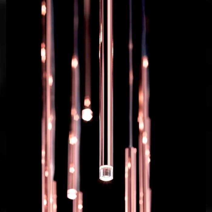Image of Modern Raindrop-Style LED Pendant Light|Sleek Tube Hanging Lamp with 3 Light Modes|Perfect for Dining, Lounge, Kitchen & Living Room|Rose-Gold Finish