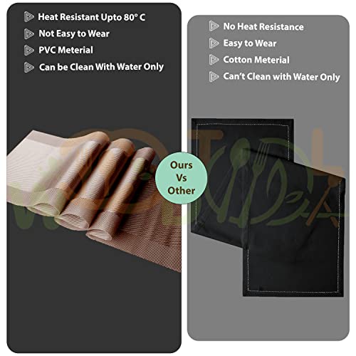 Image of Placemats with Table Runner Sets - Washable Kitchen Tablemat - Table Mats for Dining Table - Non-Slip Placemat - Table Runner (2-Piece Placemat, 1-Piece Runner, Brown)