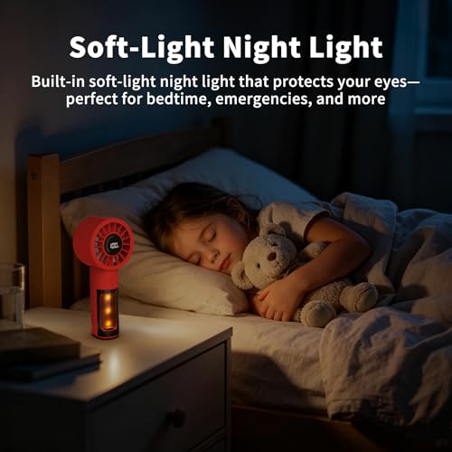 Image of Portable Mini handheld Personal Fan with Night Light,5 Speeds,Rechargeable | Soft night light, 5 adjustable speeds, quiet airflow and USB charging fan for bedrooms, offices, travel and outdoor use.