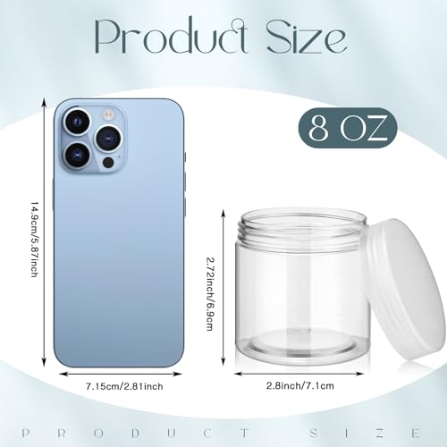 Image of Patelai 4 Pcs Plastic Jars Wide Mouth with Lids,8 Ounce,Clear | Travel Size for Creams Oils, Clear Round Storage Cosmetics Containers, Leak Proof Screw on Lids for Makeup Beauty DIY
