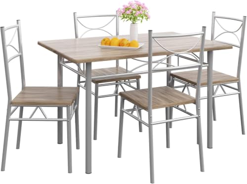 CASARIA® Conjunto Mesa y Sillas de Comedor Set de Muebles de Cocina Juego Completo Roble 110x70cm Madera MDF 5 Pzs.Tipo Industrial Ahorra Espacio para 4 Personas