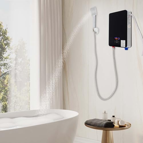Chauffe-eau électrique instantané - 6500 W 220 V - Mini chauffe-eau avec pommeau de douche - Portable - Avec affichage LED - Noir – Image 4