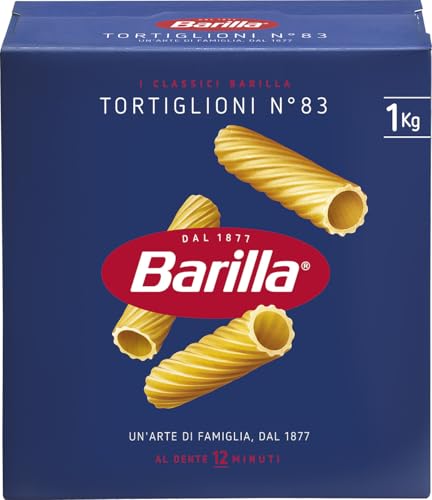 Barilla Pasta Tortiglioni N.83, Pasta Corta di Semola di Grano Duro, I Classici, Tempo di Cottura 12 Minuti, Confezione da 1kg