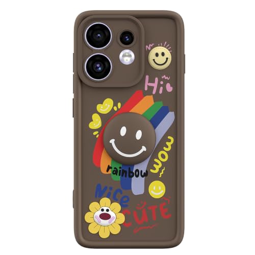 Image of Pikkme Back Cover for Oppo Reno 16 5G | Soft Silicone| Cute Rainbow Smile & 3D Cartoon Flower Design | Shockproof Raised Camera Protection Bumper Case (Brown)
