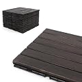 Deck Tiles - Patio Pavers - Acacia Wood Outdoor Flooring - Interlocking Patio Tiles - 12"x12" (10 Pack) - Ebony Finish - Straight Pattern Decking