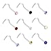 Joybeauty Stainless Steel Rhinestone Bar Curved Nose Studs Rings Body Piercing Jewelry Assorted Color Pack of 18 Pcs