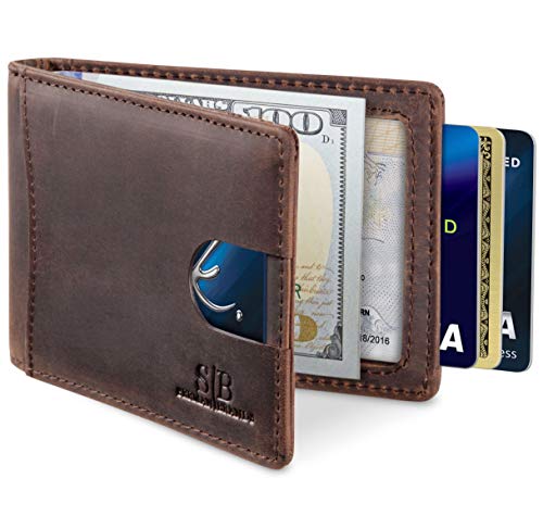 SERMAN BRANDS RFID Blocking Slim Bifold Genuine Leather Minimalist Front Pocket Wallets