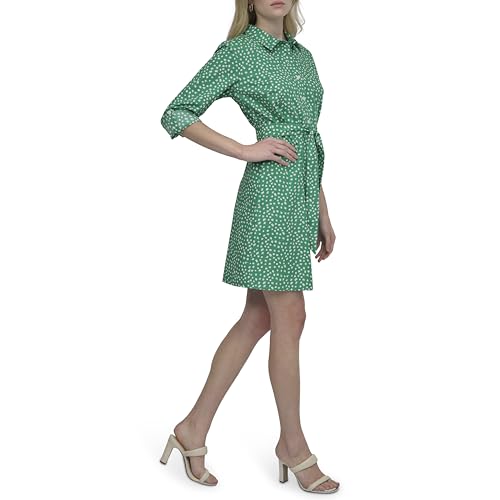 Image of DKNY Women's Long Sleeve Collared Tie Fit & Flare Mini Dress