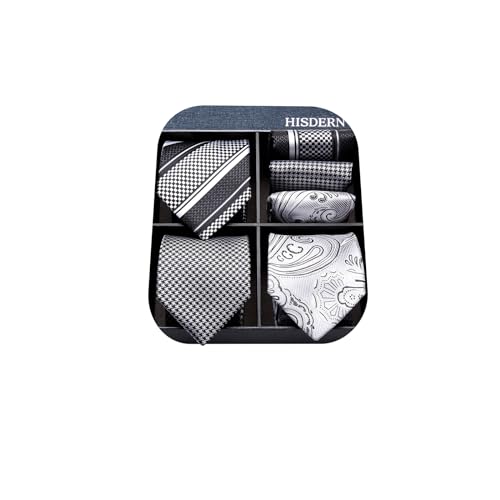 Image of HISDERN Mens Ties Extra Long Tie and Pocket Square Set 63 Inch XL Tie Pack Collection Present Box Necktie Lot 3 PCS