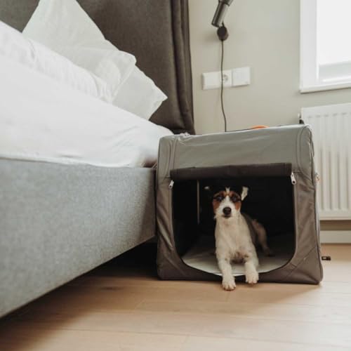 HUNTER faltbare Hundebox mit Aluminium-Gestell, Farbe: anthrazit/orange, faltbar & leicht, Alu-Gestell, Mesh-Fenster, waschbare Liegematte, Größe: M