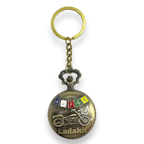 Image of AUGEN Premium Pocket Watch Metal Keychain Julley Tibetan Lung ta Om Mani Padme Hum Ladakh B Retro Vintage for Gifting With Key Ring Anti-Rust (Pack Of 1)