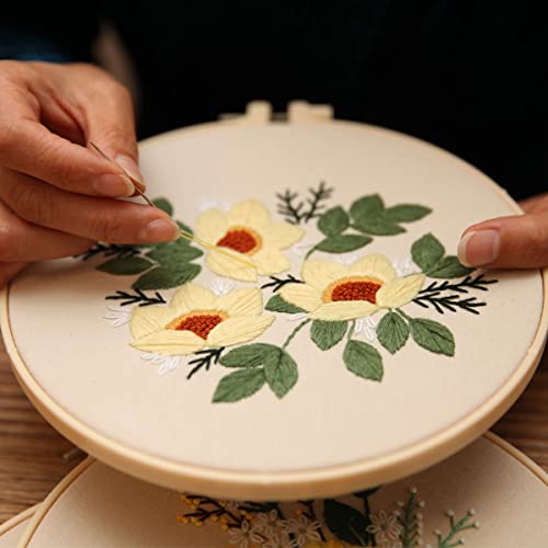 Image of Embroidery Kit for Beginners,Cross Stitch Kits for Adults DIY Craft 3pcs Embroidery Pattern Needlework Fabric Embroidery Thread and Needles 1pcs Embroidery Hoop Adult Stitch Stuff Sewing Kit Gift