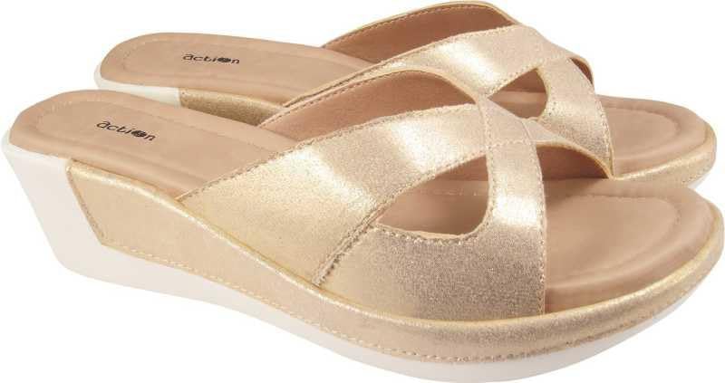 Image of Action Women's Platform Sandals|Block Heel| Cross-Strap Design with Ankle Strap Golden