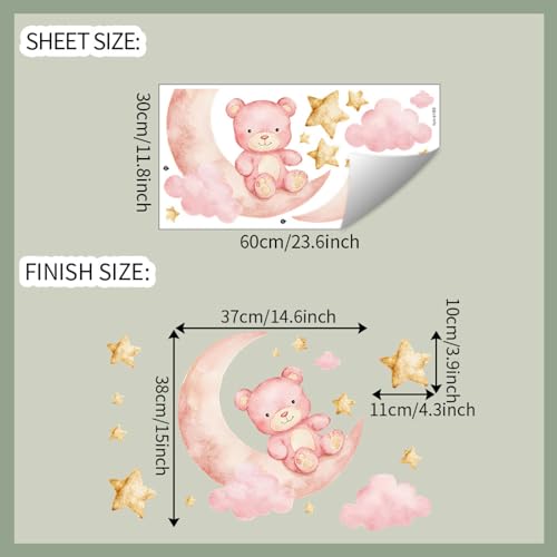 Vinilos decorativos oso rosa y luna con estrellas doradas miniatura 2