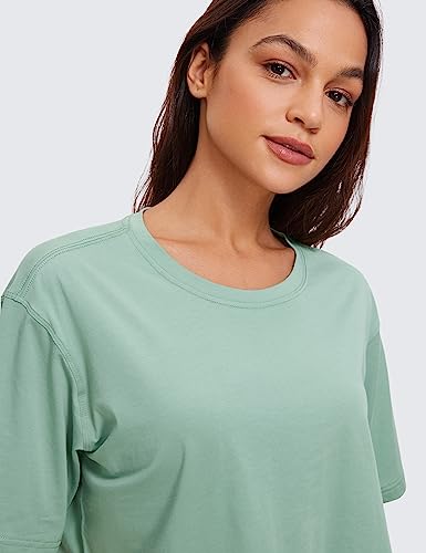 Image of CRZ YOGA Pima Cotton High Neck Crop T-Shirt | Workout, Naturally Soft, Loose Fit, Short Sleeve Tops for Women