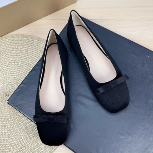 Stunner Square Toe Ballets Flats for Women Sweety Bowtie Slip on Anti-Slip Dressy Driving Ballerina Shoes2
