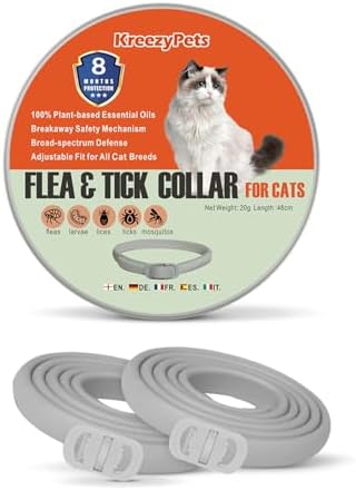 Collar Antiparasitario para Gatos – Anti Pulgas y Garrapatas – Pack de 2 Collares Ajustables con Aceites Esenciales Naturales – Protección Diaria para Gatos Pequeños y Adultos