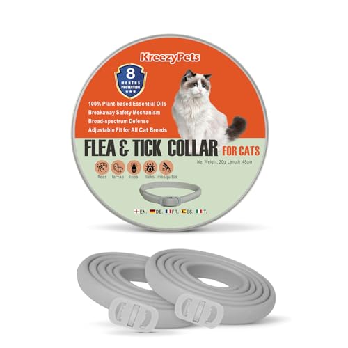 Collare Antiparassitario per Gatti con Oli Essenziali Naturali – Antipulci e Antizecche – Leggero, Regolabile e Confortevole – Confezione da 2
